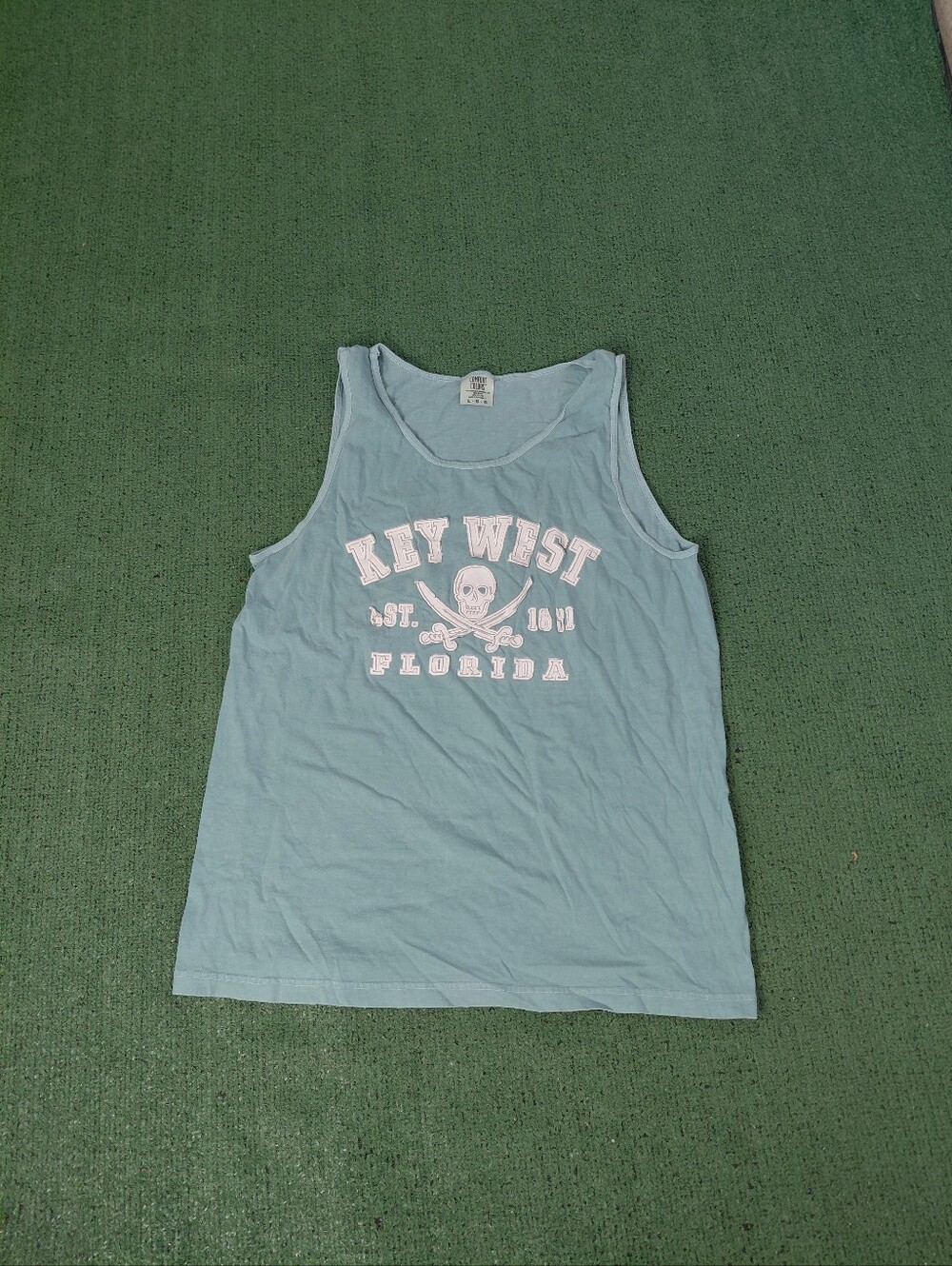 Key West Florida Skull & Crossbones Tourist Teal Tank Top Sz Large